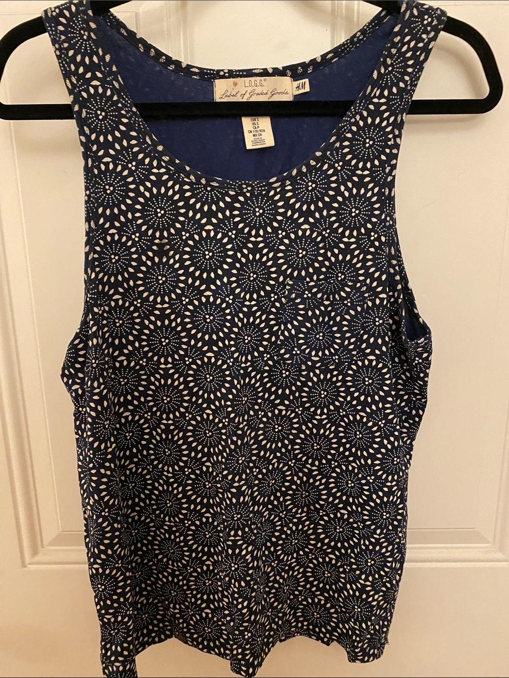 H&M LOGG Navy and White Patterned Sleeveless Tank